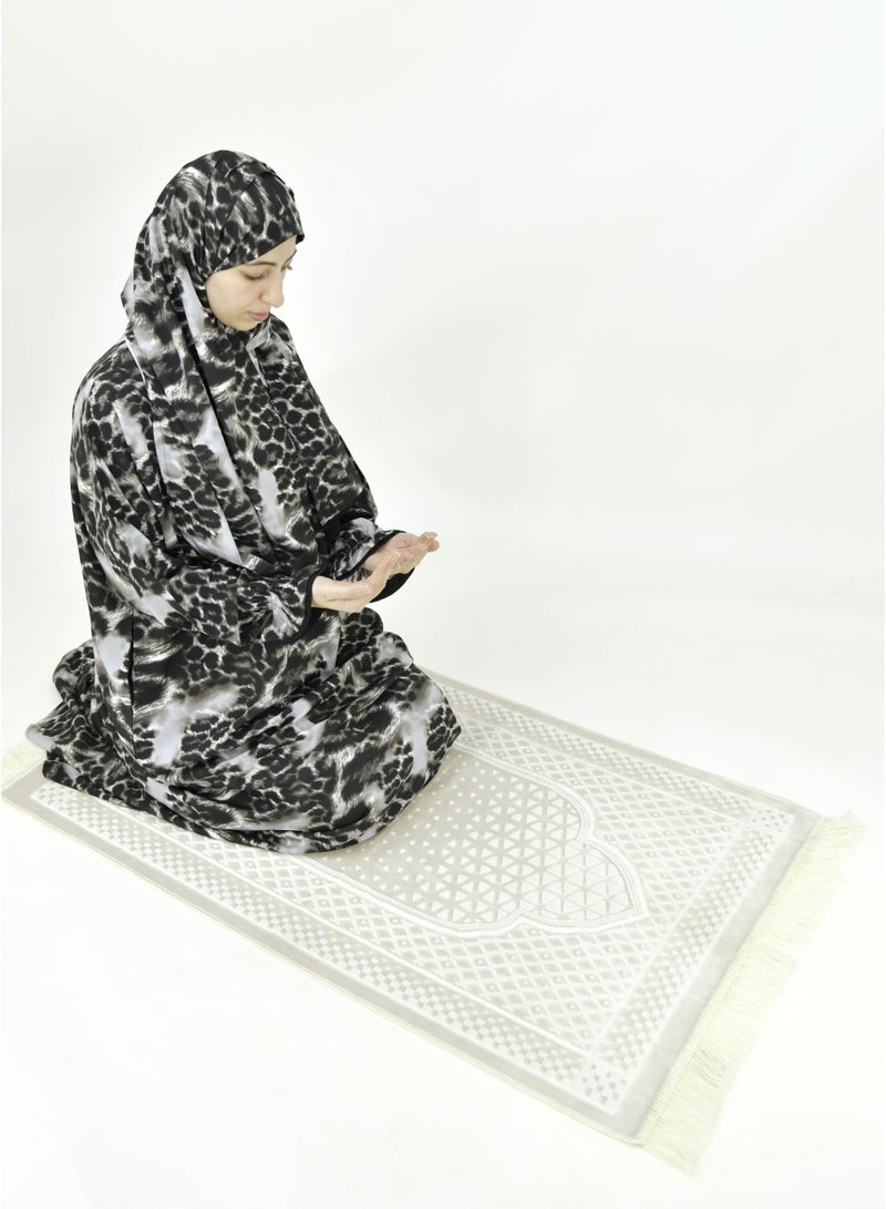  داماس كولكشن باس صلاة نسائي قطعة واحدة من قماش كريب فوكا فاخر مع وشاح متصل وجيب – ملابس صلاة شرعية مريحة - Image 3